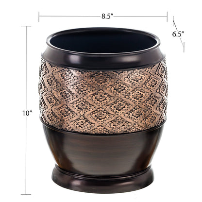 Creative Scents Dublin Brown Small Trash Can with Lid 1.26 Gal / 4.8L - Decorative Oval Waste Basket, Durable Resin Slim Bathroom Covered Garbage Can Wastebasket Bin for Diaper/Paper