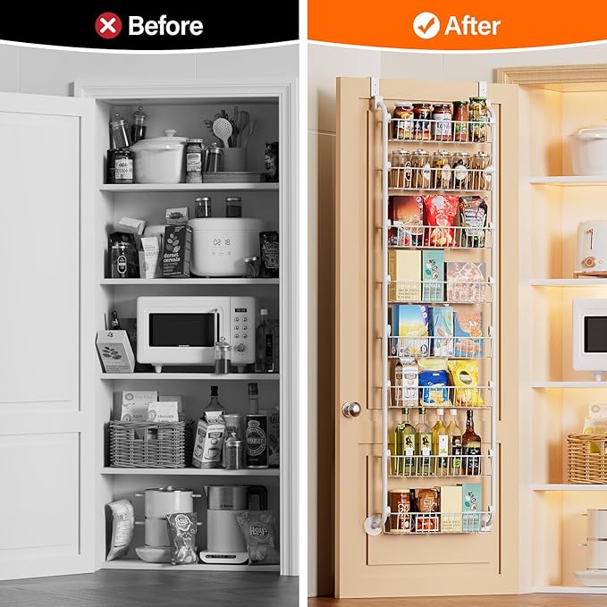 Delamu Over The Door Pantry Organizer, 8-Tier Metal Pantry Door Organization