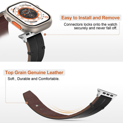 Leather Strap Apple Watch Ultra 49mm, Genuine Leather Wristband Adjustable Bracelet Replacement Strap for Apple Watch SE, iWatch Ultra 2 Ultra Series 9 8 7 6 5 4 3 2 1