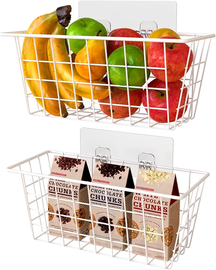 MaraFansie Wall Wire Baskets Bin No Drilling Adhesive Hanging Baskets Wall