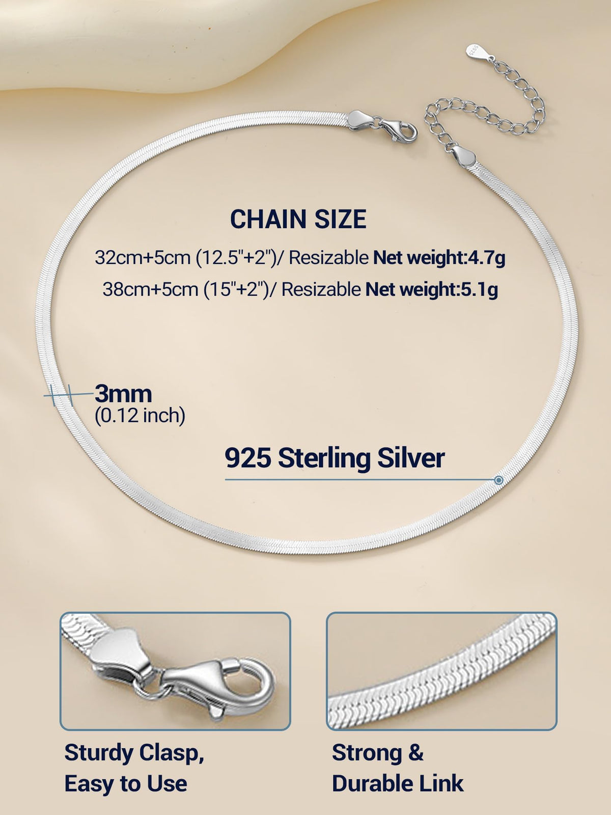 PROSTEEL 925 Sterling Silver Choker Necklace For Women 3mm Flat Chains Dainty 12inch Herringbone Snake Chain Chocker