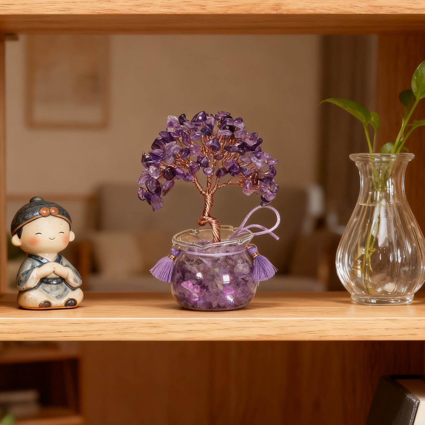 Amethyst Crystal Tree of Life, 4.33 in Purple Gemstone Tree with Bowl Base, Crystal Bonsai Tree for Desk, Feng Shui Tabletop Decor, Crystal Tree Gift, Amethyst Home Accent