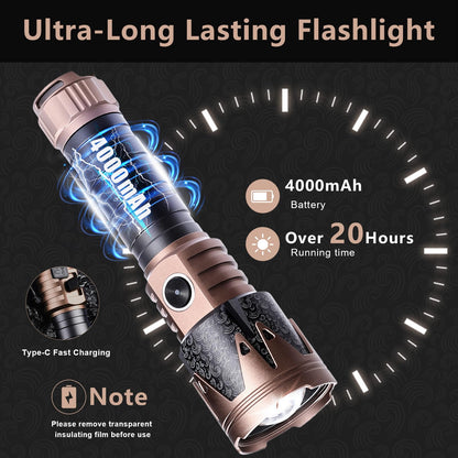 SKYFIRE Rechargeable Flashlight High Lumens with Ignition Lens,5000mAh Fire-Starting Tactical Flashlight,Emergency Survival Gear for Camping Outdoor,6Modes Waterproof Zoomable Small Flash Light