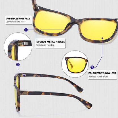 Myiaur Polarised Night Driving Glasses for Women Yellow Lens Night Vision Anti-Glare Headlight Glasses for Nighttime/Rainy/Foggy Stylish Square