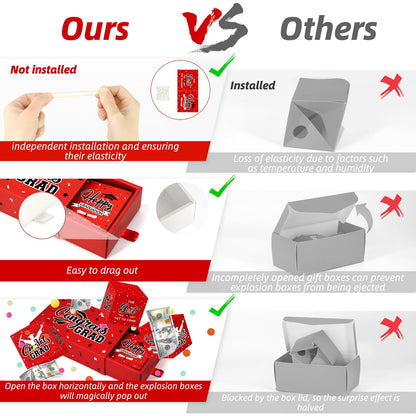 WenmthG 2026 Graduation Surprise Gift Box Explosion for Money - 10 Pcs Grad Pop Out Folding Bounce Money Gift Box with Confetti - Cash Gift Idea for Grad - Graduation Money Bank Party Supply (Red)