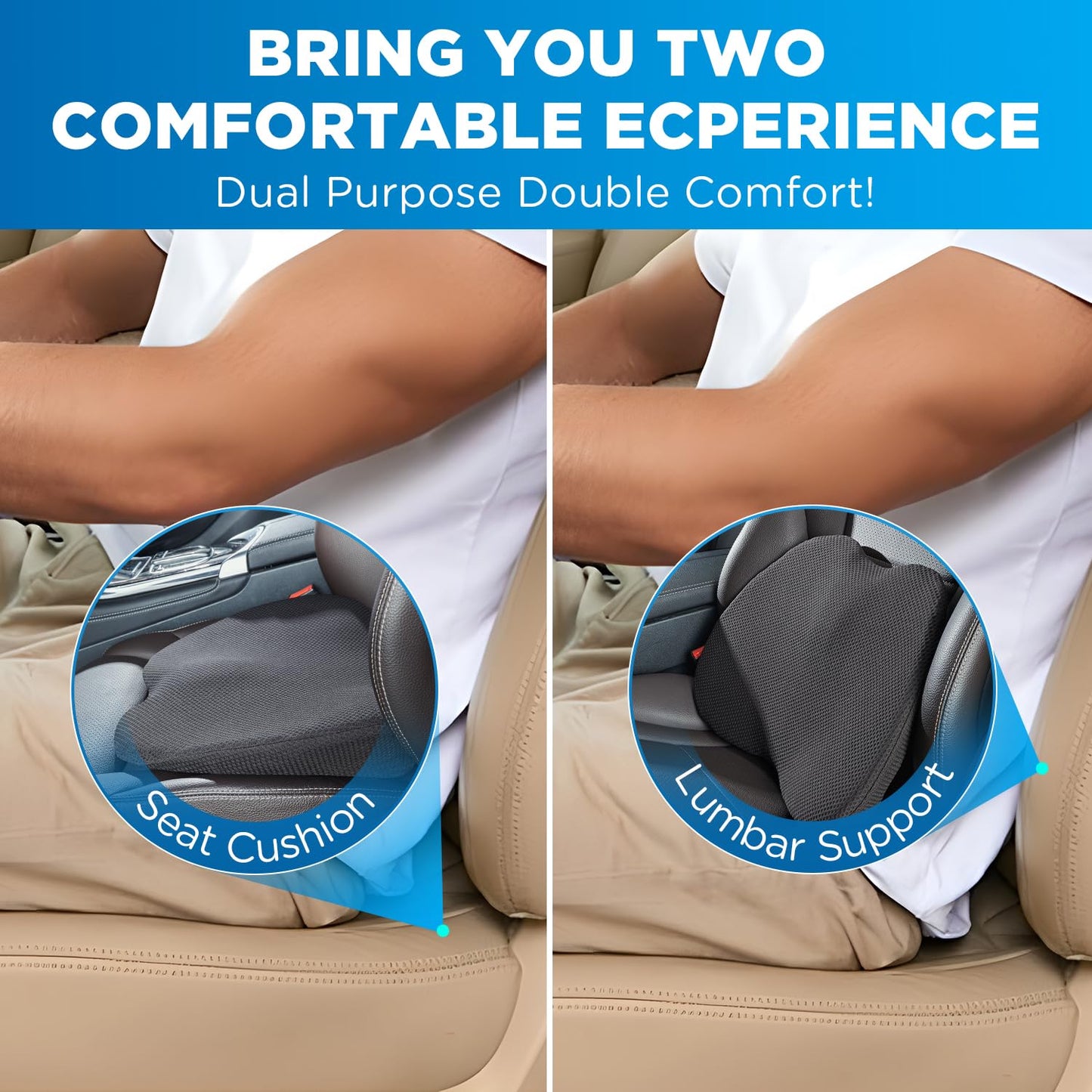 QUTOOL Car Memory Foam Seat Cushion Car Seat Cushions for Driving Wedge Booster Seat Cushion for Short People Chair Seat Cushion Pad Seat Back Support for Office Chair, Cars, and Trucks (Black)