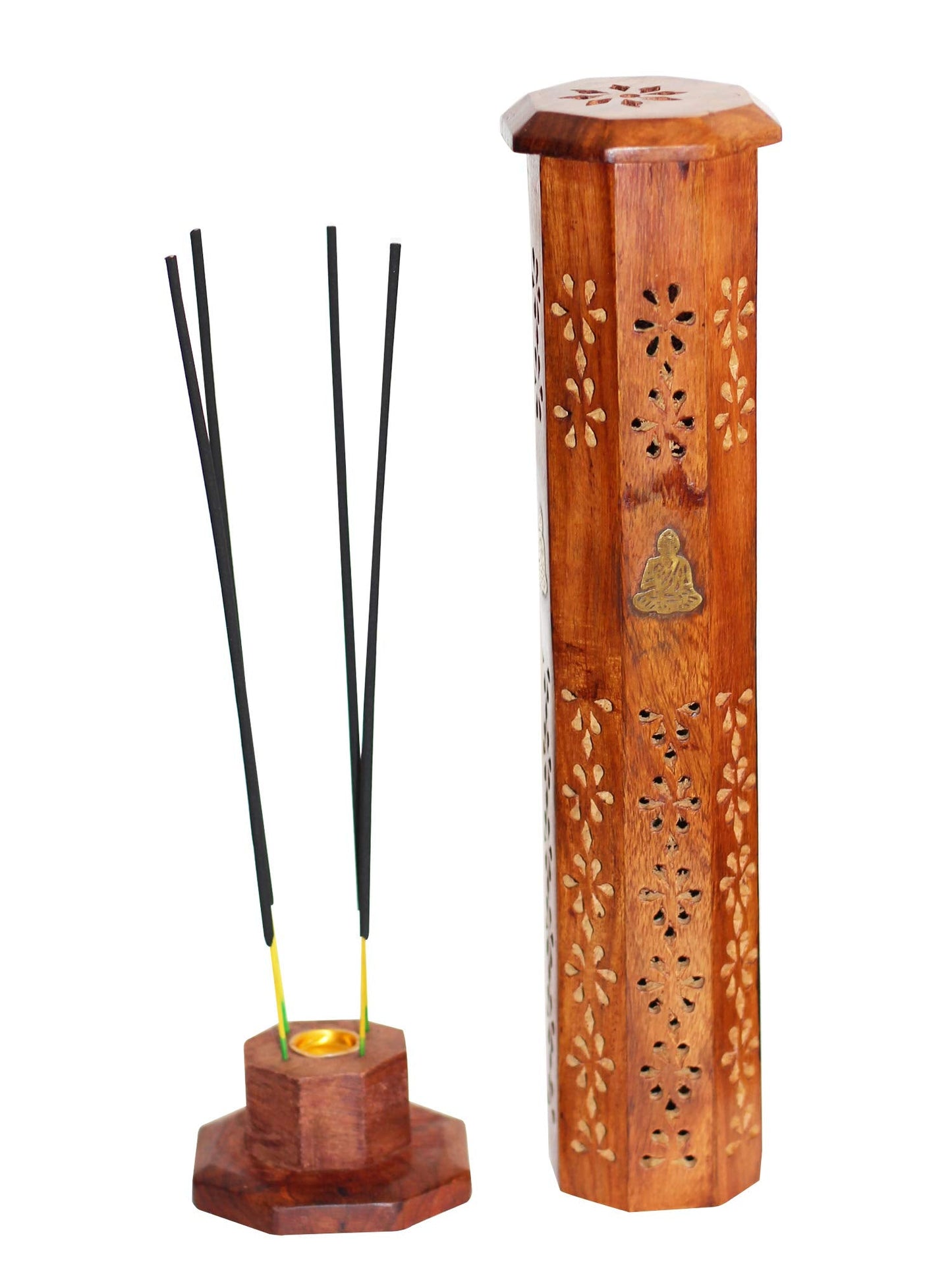 Handmade Buddha Wooden Incense Cone Tower Incense Stick Burner Stand Holder Ash Catcher Home Decor Utilities & Accessories