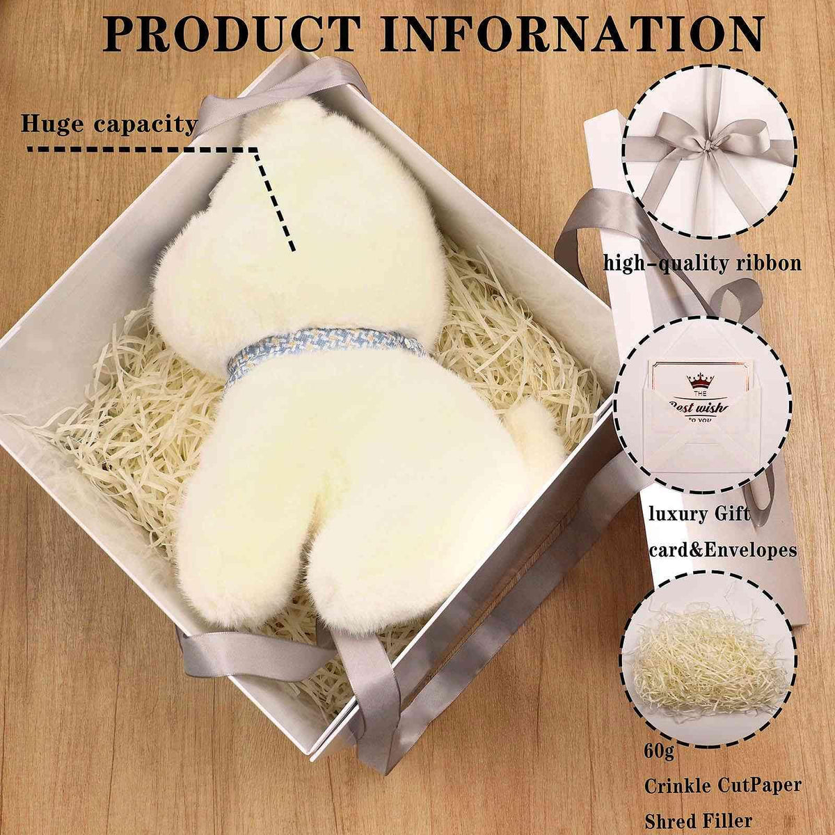 UoeRing Glossy White Large Gift Box 1Pcs 12x12x11 Inch,Gift Box with Lid for Presents Birthdays,Christmas Valentine's Day,Mother's Day, with Ribbon Card Envelope Shredded Paper Fill