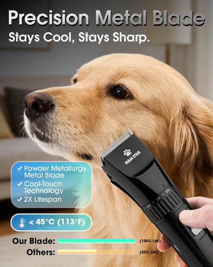 M&M STAR Dog Grooming Kit, Low Noise Dog Clippers, 2-Speed IPX7 Waterproof, Rechargeable Cordless Pet Hair Clippers Trimmer Shaver with LED Display for Small Large Dogs Cats, Black