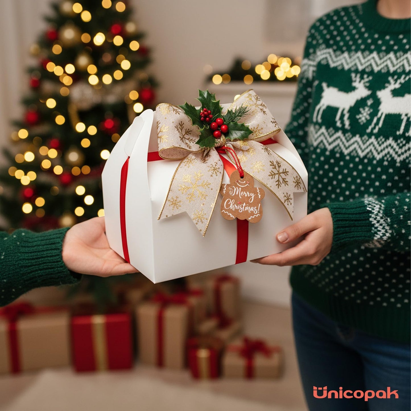 UnicoPak 30 Pack 9x6x6 Gable Boxes, Large White Treat Boxes with Handles, Cardboard Gift Boxes for Party Favors, Lunch, Bakery, Cookies, Picnic, To-Go Food, DIY Gift Packaging