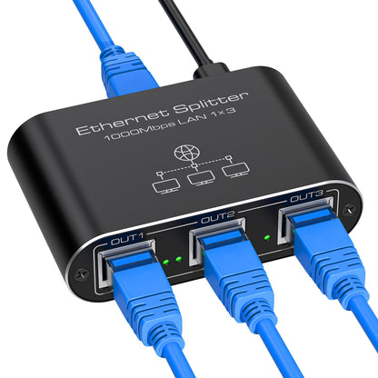 VEDINDUST Ethernet Splitter 1 to 3 1000Mbps High Speed Internet Lan Network Switch With USB C Power Cable for Computers Hubs Routers Set Top Boxes Digital TV