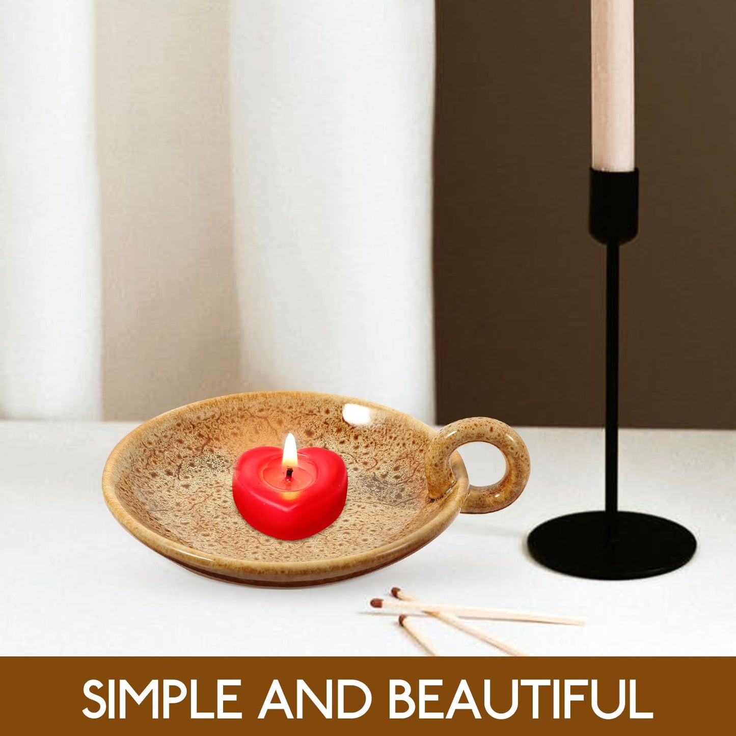 Veemoon Ceramic Candle Plate Decorative Round Candle Display Stand Aroma Holder for Indoor Home Decor Spa Meditation 5.70X4.92X1.77 Inches