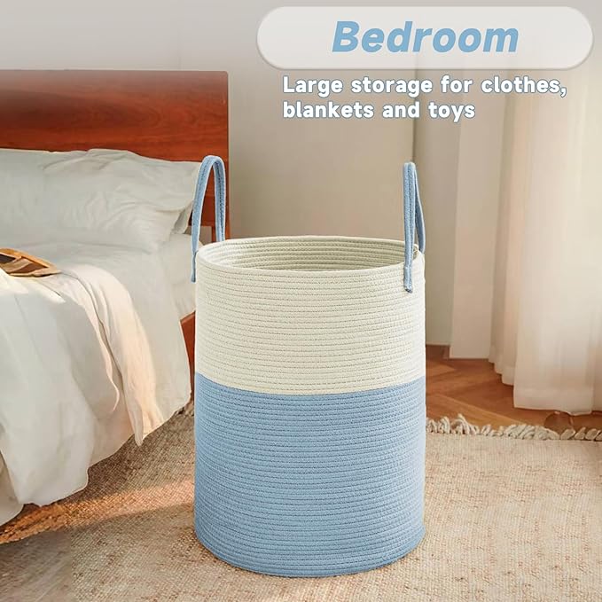 Large Woven Laundry Basket Hamper, 60L Cotton Rope Storage Bin