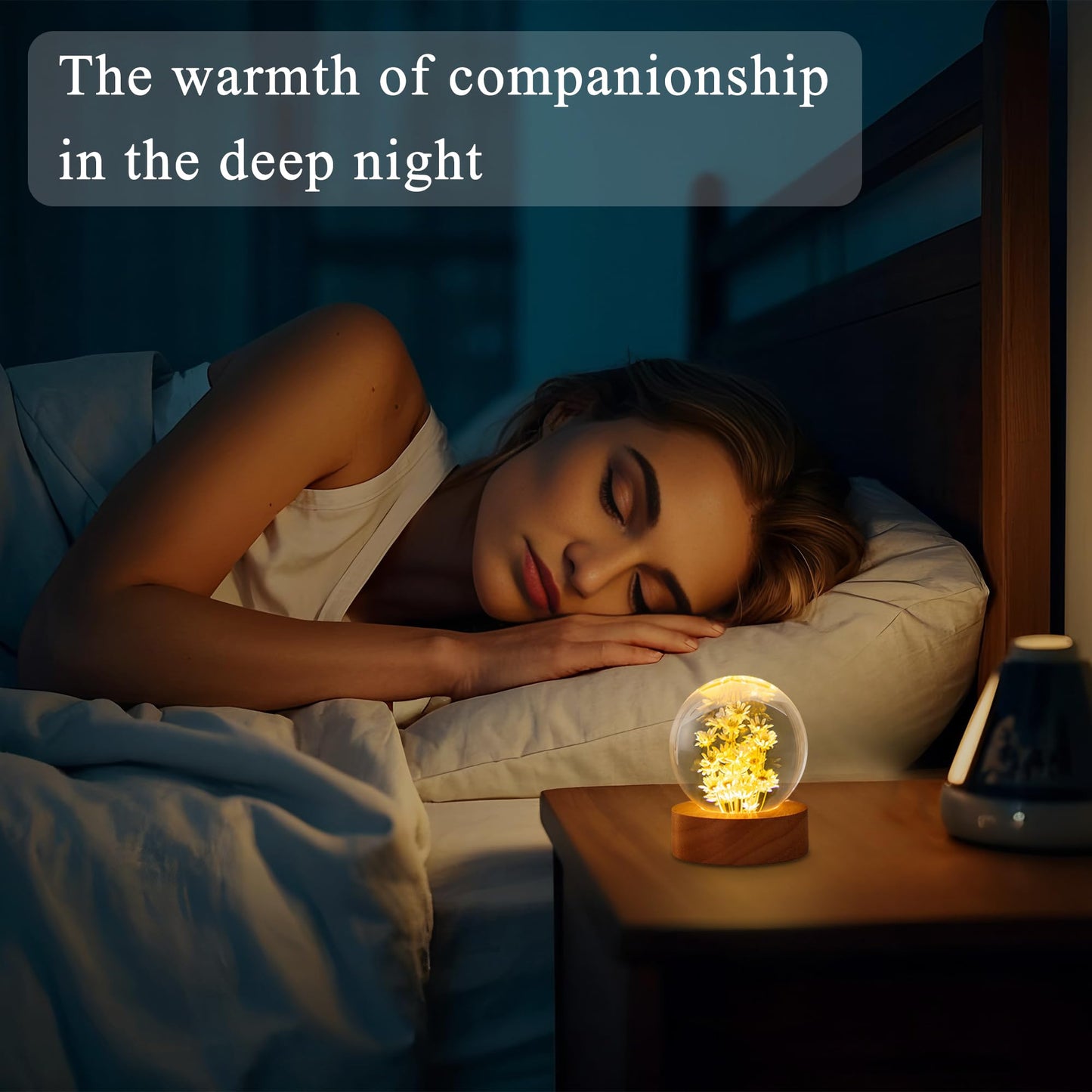 Daisy Decor Gifts,Daisy Flower Lamp Crystal Ball Night Light,2.4 Inch Glass Ball Lamp with LED Wooden Base,Soft Warm White Lighting for Women Best Friends Sister Birthday Xmas Aesthetic Gift(Yellow)