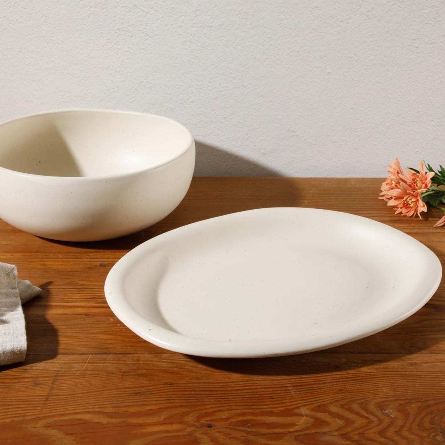 Bloomhouse - Two Time Oprah's Favorite Things Winner - Corsica Clay 2-Piece Serving Set – Oval Platter and Bowl in Sea Salt White, Durable Stoneware for Entertaining & Everyday Use