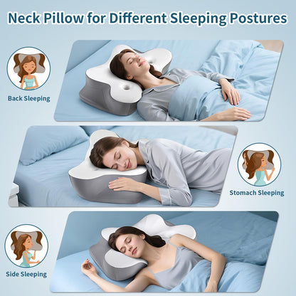 Cervical Neck Pillow for Pain Relief- Ergonomic Memory Foam Pillows for Sleeping, Dual Ear Relief Zone Contour Pillow, Neck Support Pillows for Side Back &Stomach Sleeper (White)