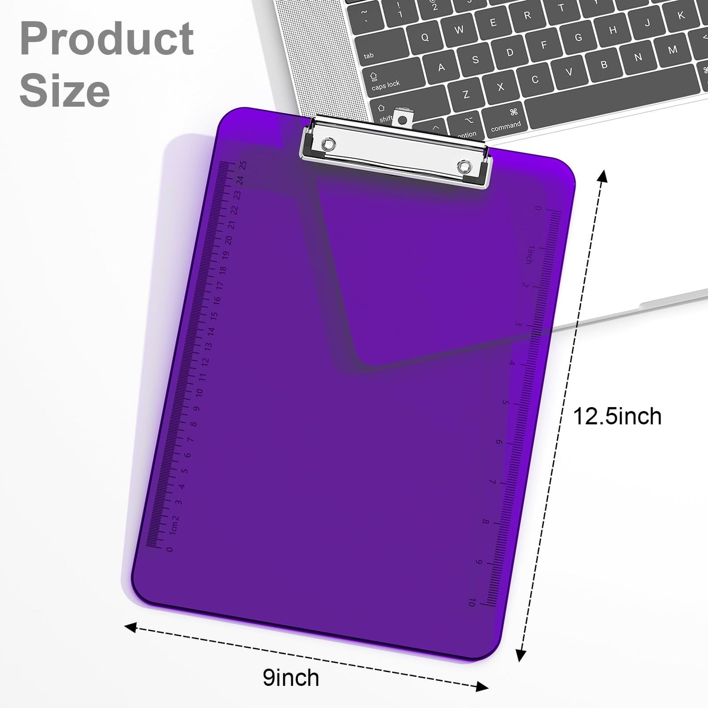 Piasoenc Plastic Clipboards, Translucent Ruler Clip Board with Low Profile, Office Supply, School Supplies, Letter Size 9 x 12.11 Inches,Purple