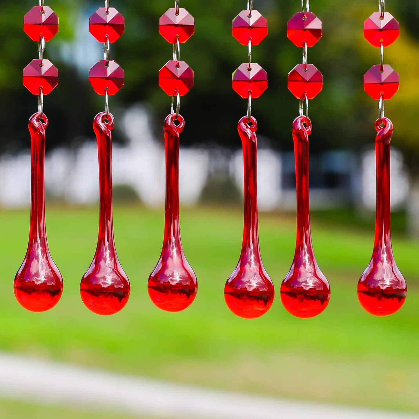10pcs Red Glass Christmas Ornaments for Tree- Crystal Teardrop - Chandelier Crystals Replacement Drops- Christmas Decor Hanging Ornaments
