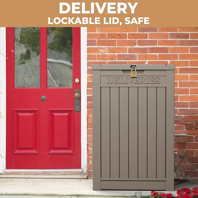 55 Gallon Package Delivery Box for Outside,Weather Resistant UV Protection Resin Outdoor Storage Parcel Box for Porches, Front Door,Balconies,Garages