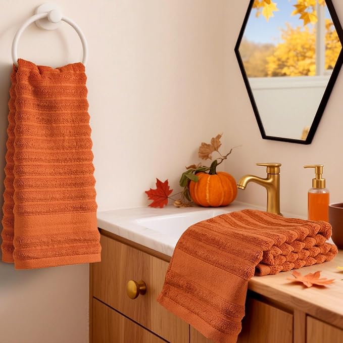Jacquotha Orange Hand Towels Set of 2