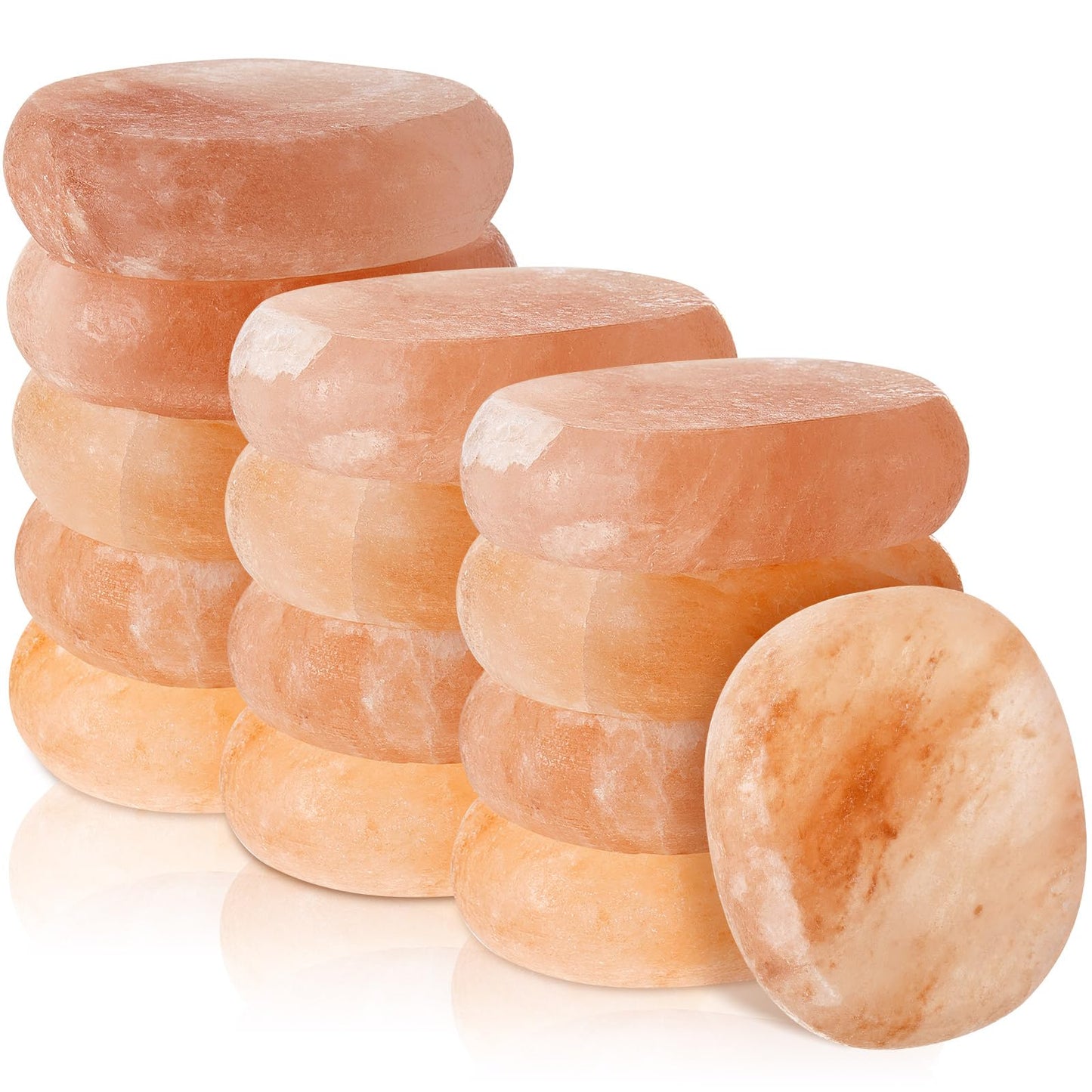 Swiffen 14 Pcs Flat Oval Massage Stone 3.5 x 1 x 2.6 Crystal Hand Carved Stone for Massages Therapy Himalayan Salt Massages Rocks Natural Pink Heated Warmer Stones for Spa Massage Salt and Sugar