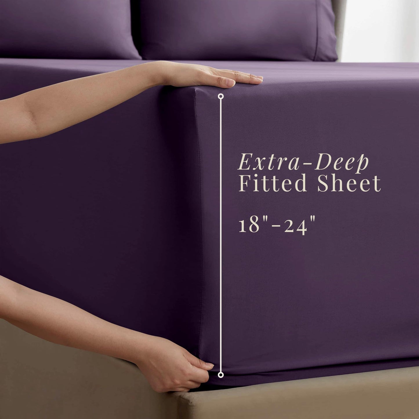 Hearth & Harbor Extra Deep Pocket Queen Sheets Sets - Fits Mattress 18-24 Inches Deep - Extra Deep Pocket Sheets - 6 Piece Queen Size - Eggplant