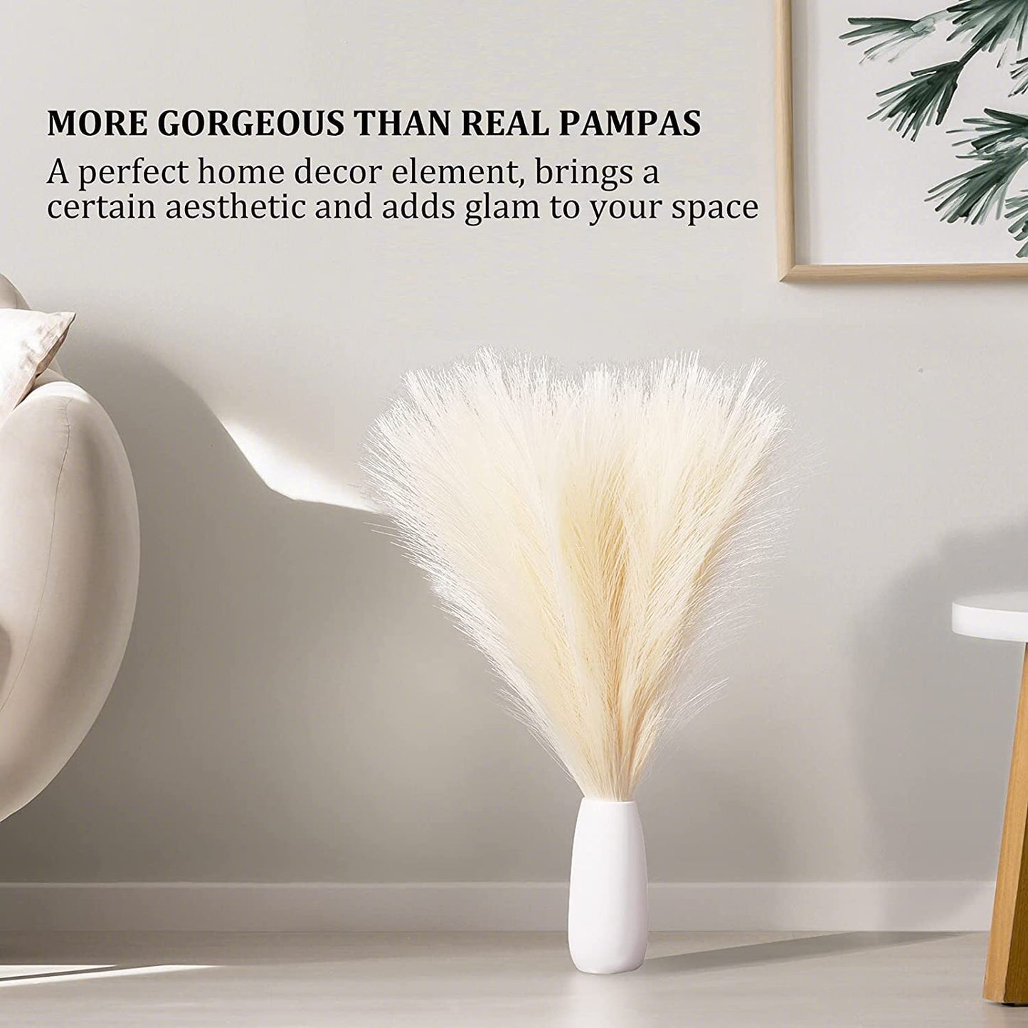 EVODIS Faux Pampas Grass, 18"/45cm Artificial Pampas Grass Fluffy 6 Stem pompous Grass Flower Arrangement for Boho Home Wedding Decoration(Grey)