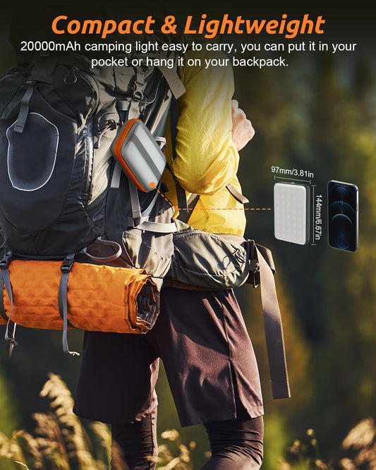 Eventek LED Camping Lantern Rechargeable, 20000mAh Portable Camping Lights up to 144 Hours & 4 Light Modes, IPX5 Waterproof Camping Essentials for Power Outages, Emergency, Tent, Gift for Men