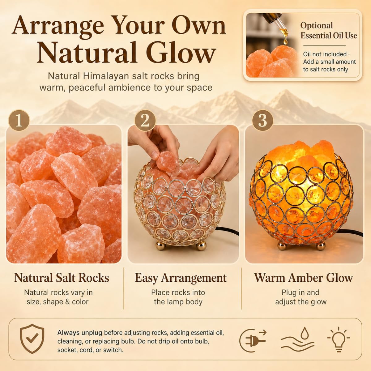 LOOPUPU Himalayan Salt Lamp 5in Plug-in Natural Pink Salt Rock Night Light Dimmer Switch 2 Bulbs Included Bedroom Desk Decor (Jeweled Globe)