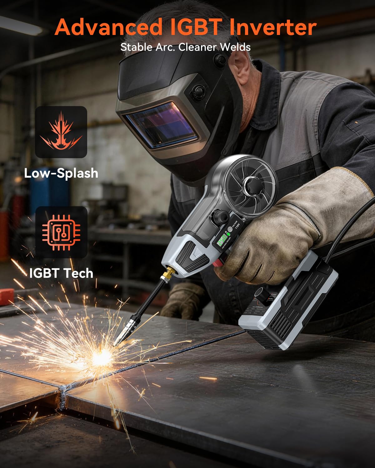 2 in 1 Handheld MIG and Stick Welder: PLOWIC 250A Portable Welding Machine, 110V Gasless Flux Core Wire Feed & MMA ARC Welder Gun for Home DIY, Repair, Farm - for .032"/.040" Wire and 3/32"-1/8" Rod