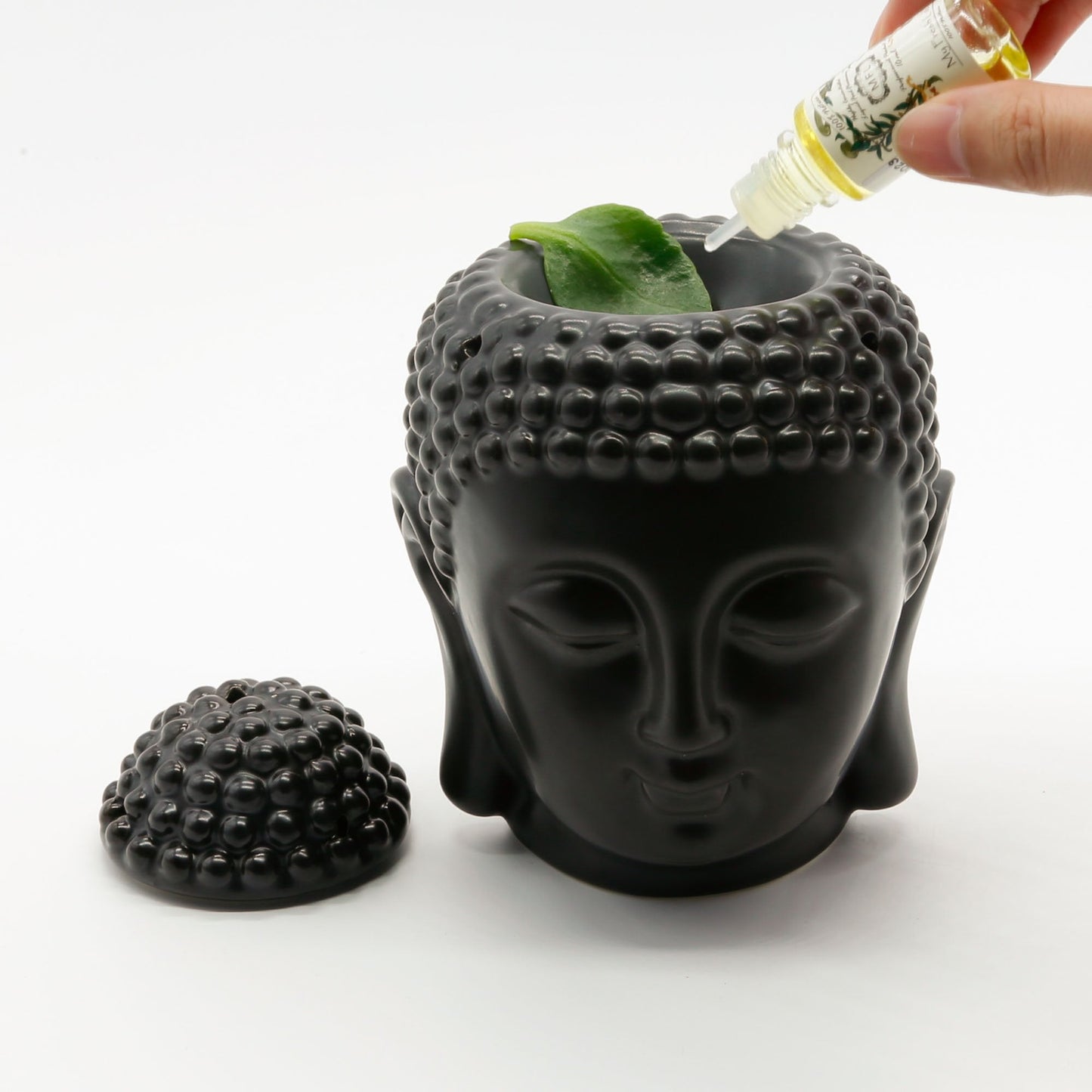 Omonic Porcelain Zen Garden Yoga Meditation Black Thai Buddha Head Statue Essential Oil Burner Home Decor (Black)