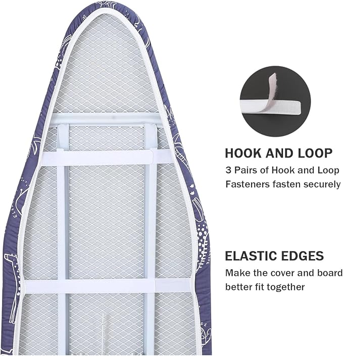 Ironing Board Cover and Pad Standard Size 15 x 54, 3 Pairs of Hook and Loop