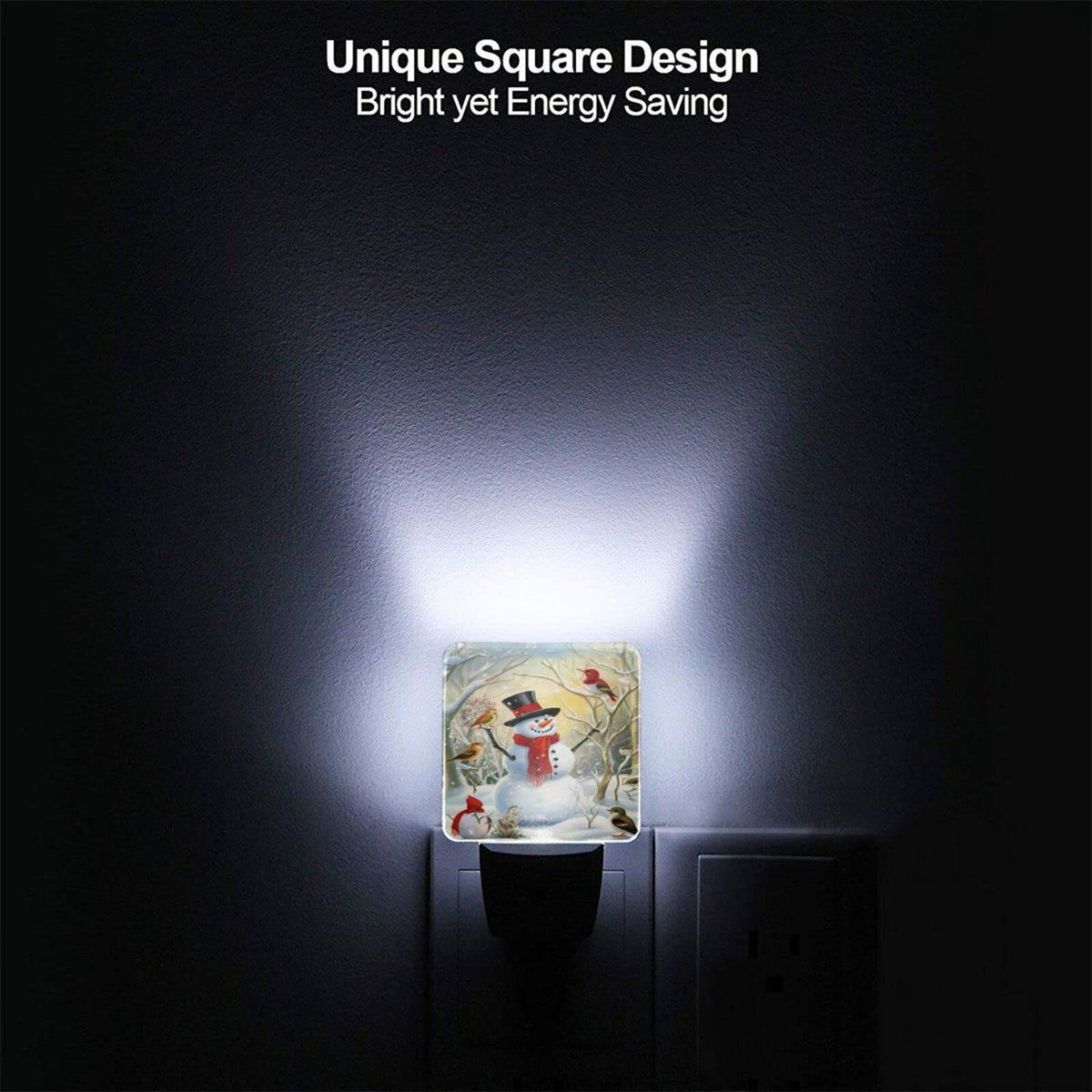 Dewoofly Christmas Snow Night Light Set of 2, Winter Snowman Auto Sensor LED Dusk-to-Dawn Nightlights, Plug-in Sensor Lamp for Bedroom Bathroom Kitchen Hallway Stairs Decorative