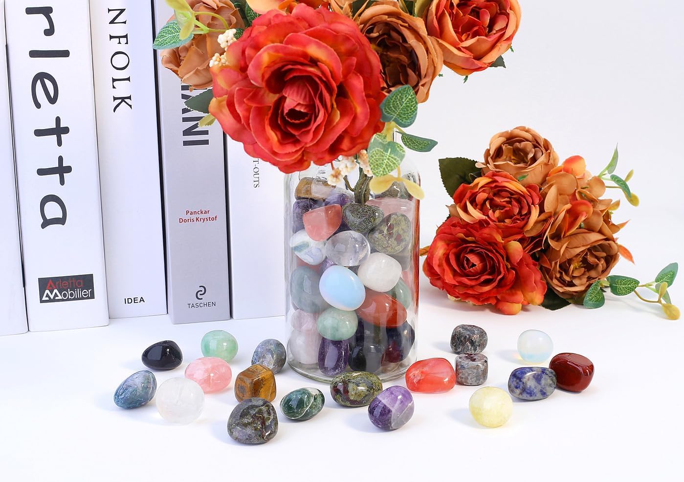 QINJIEJIE 2PCS 1.6-2.0" White Howlite Healing Crystals Tumbled Stones Polished Rocks Large Worry Stones Gemstones Rocks for Energy Witchcraft Meditation DIY Decoration Gifts for Women Men