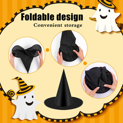 Elcoho 12 Pieces Halloween Costume Witch Hat with 100 Yards Hanging Rope for Halloween Yard Decoration