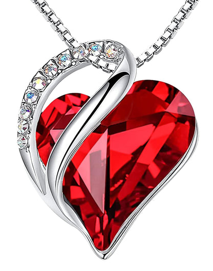 Leafael Valentine's Day Gift Necklaces for Women, Infinity Love Birthstone Heart Crystal Pendant, Birthday Anniversary Jewelry for Wife, Mom, and Her, Silver Plated, 18" + 2" Adjustable Chain