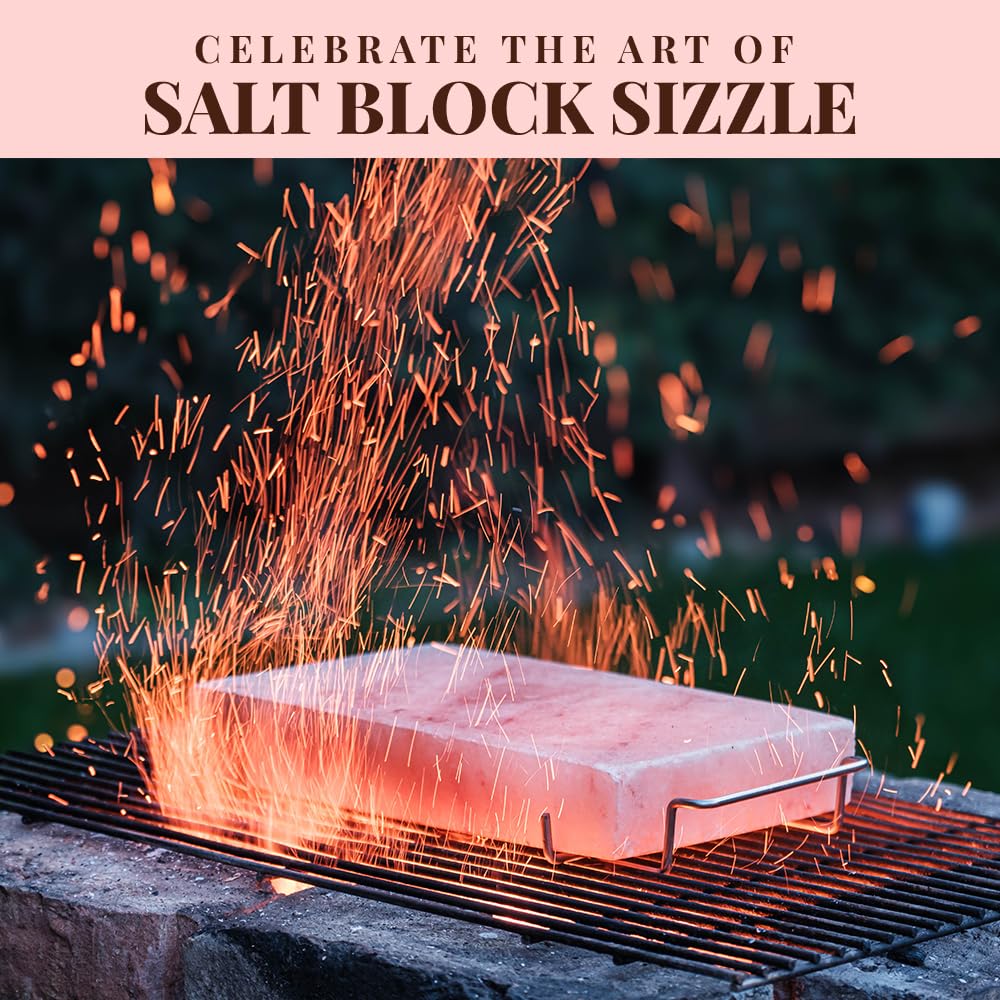 POHS 2 INCHES THICK Himalayan Salt Block For Grilling, Searing, Cooking, BBQ, Himalayan Salt Slab with Premium Quality Stainless Steel Holder 12x8x2 Inches