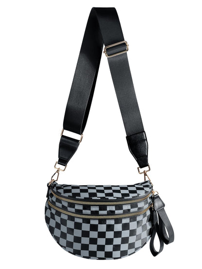 Spacious Checkered Nylon Crossbody Bag Bum Bag Checkered Handbags Wallets for Women