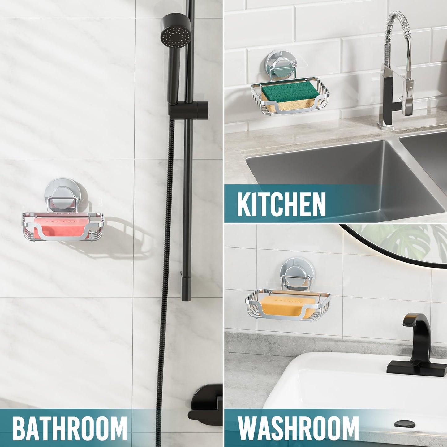 TAILI Soap Holder Dish Suction Cup, Soap Dish for Shower, Suction Bar Soap Holder for Bathroom, Rustproof Stainless Steel Drainable Bath Soap Dish, Drill-Free, Silver