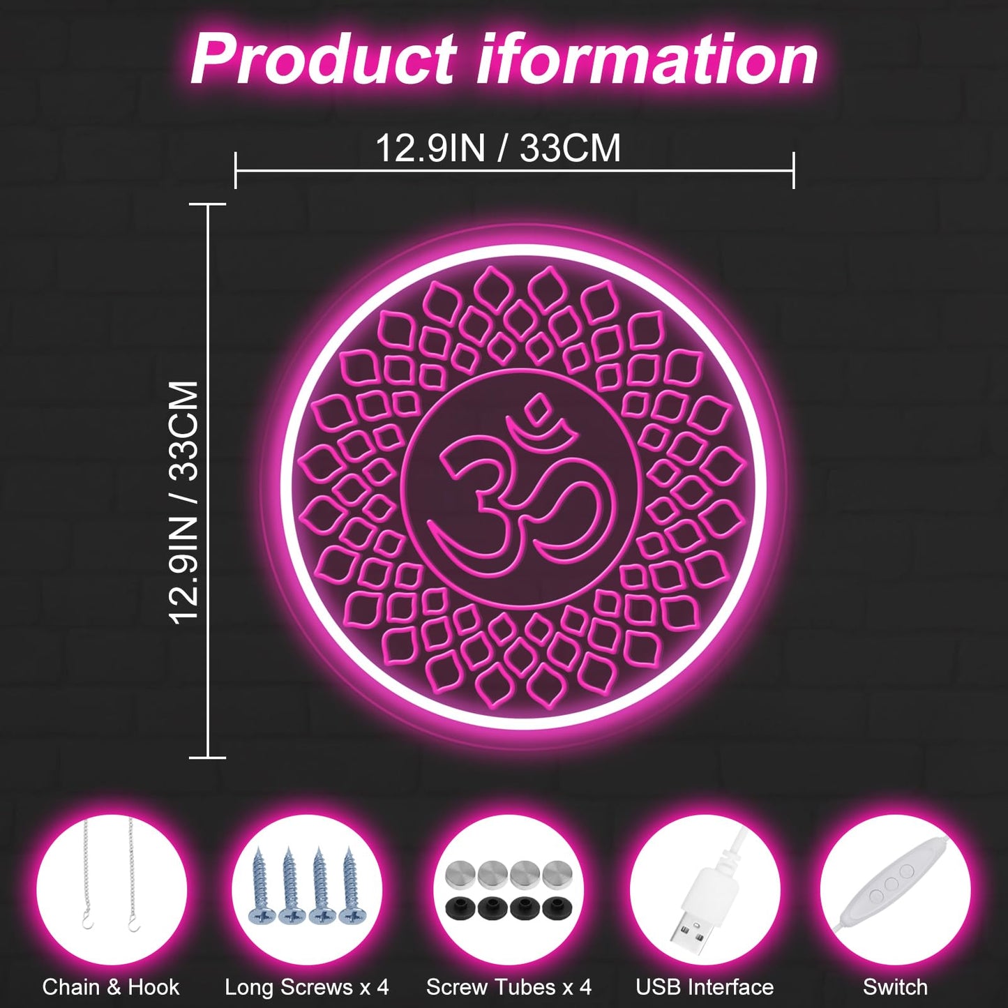 Om Buddha neon sign, Meditation light decor, Yoga wall decor, Mandala wall art, Home gym decor, Buddha symbol gifts, Yoga gifts, Meditation gift Zen Art Yoga Studio Pilates Studio Art Meditation-Pink