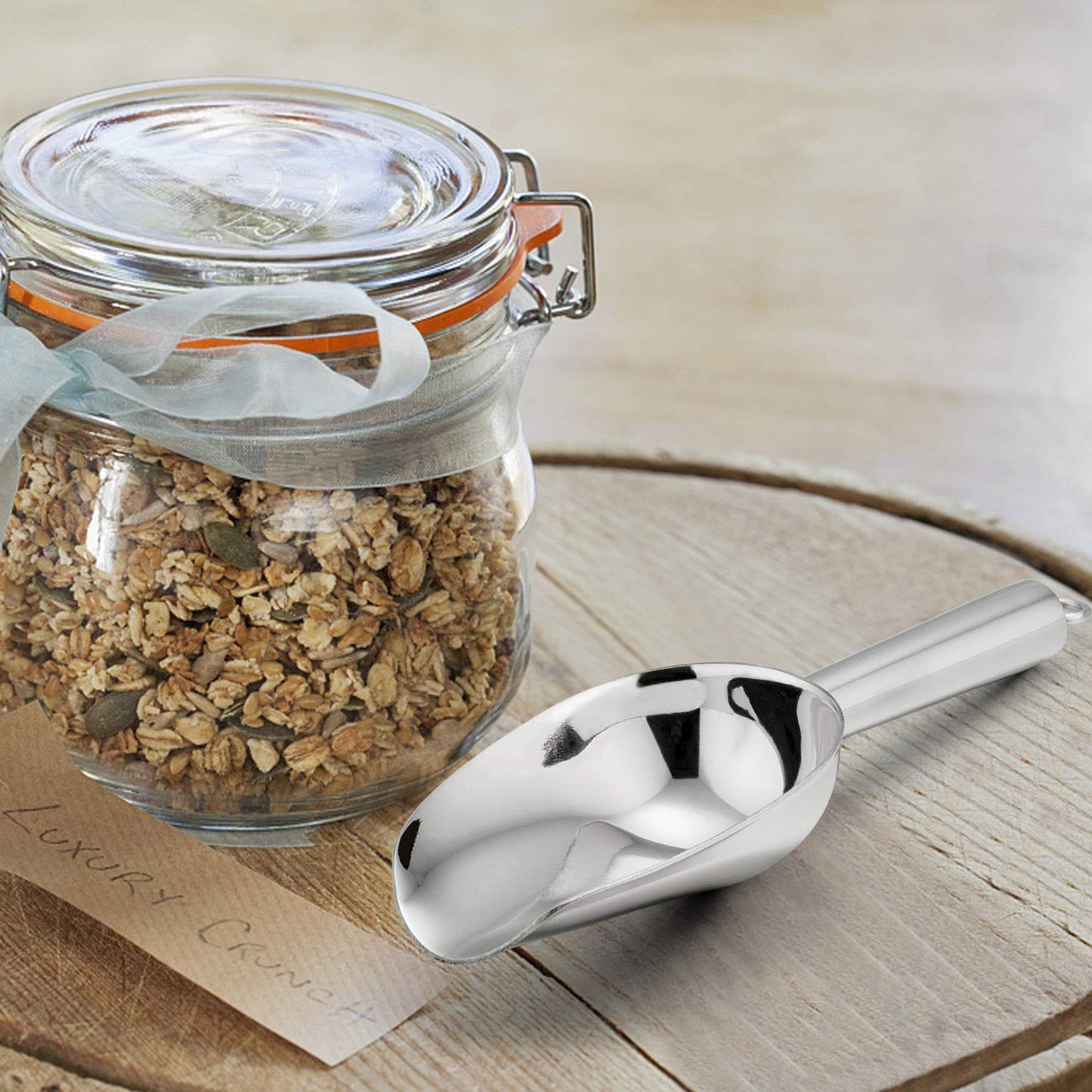 E-far Mini Scoop, 3 Ounce Stainless Steel Kitchen Utility Scoops, Ideal for Candy/Ice Cube/Flour/Sugar/Coffee Bean/Protein Powder, Food Grade & Anti Rust, Easy Clean & Dishwasher Safe (4 Pack)