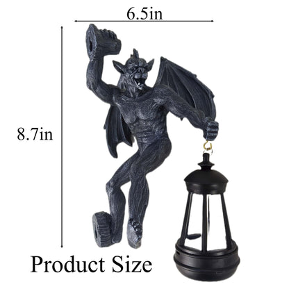 Melnixia Dragon Winged Gargoyle Tree Hugger with Solar Lantern Gothic Lamp Wall Fence Hanger Decor Garden Statue Yard Patio Unique Perfect Present for Women Mom Grandma