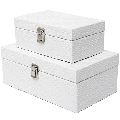 DECOR4SEASON Faux Leather Decorative Jewelry Storage Organizer Boxes Set of 2, White