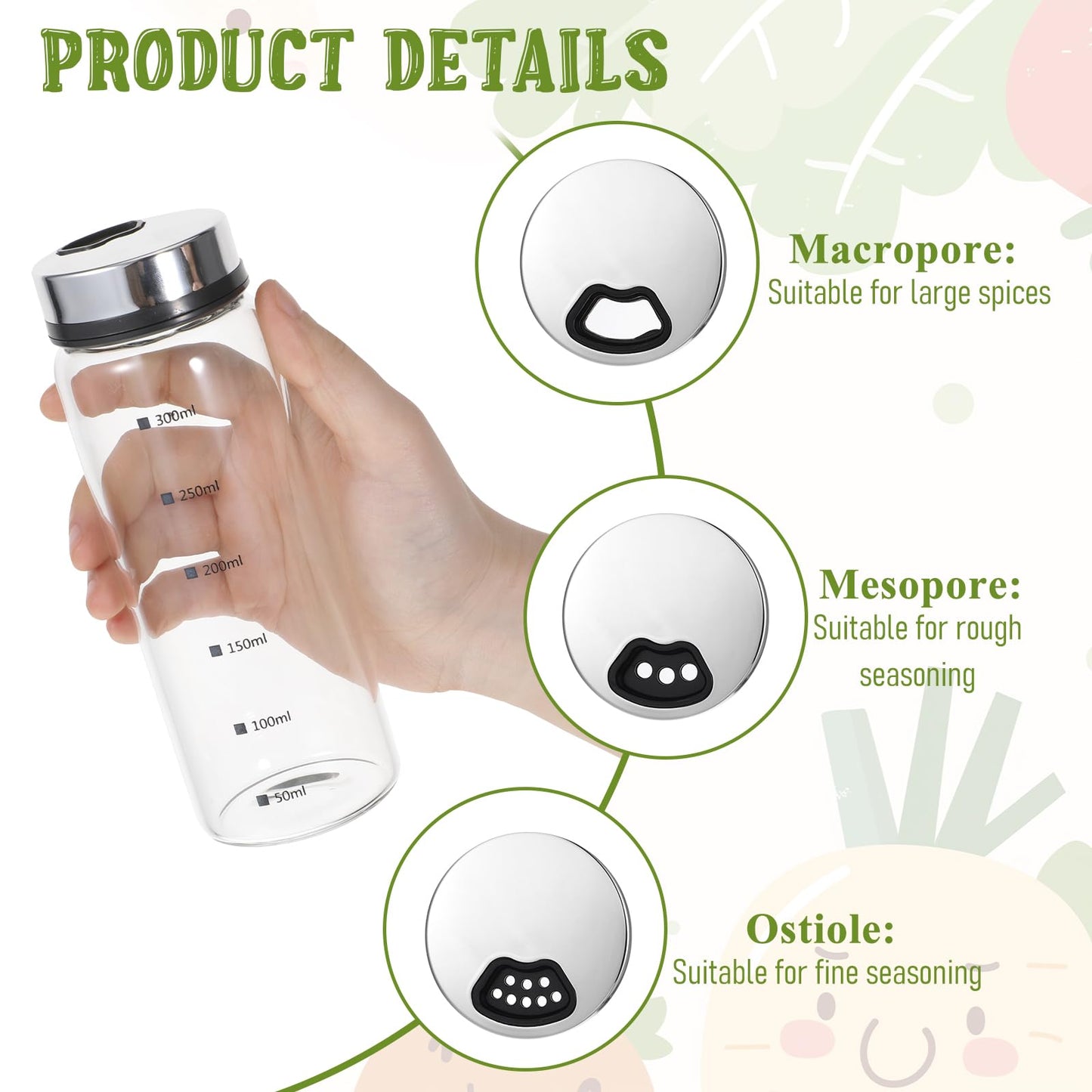 MySHUCE 4Pcs 10 oz Large Salt & Pepper Shakers, Clear Glass Shaker Bottles with 4 Adjustable Outlet Holes Spice Seasoning Cans for Kitchen Decor Home Restaurant BBQ Camping