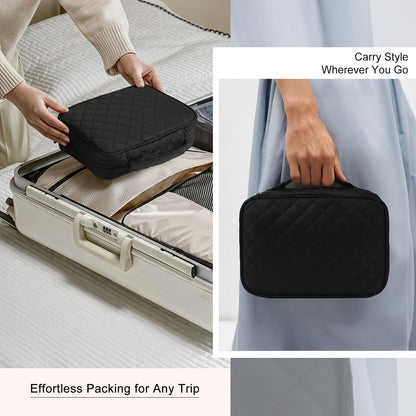 CEELGON Travel Jewelry Case Organizer and Storage Quilted Jewelry Pouch Box for Traveling Ring Necklace Earring Holder with Velvet Jewelry Binder Mini Portable Jewelry Bag (Black)