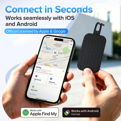 MiLi Silicone Luggage Tag Tracker, Dual System (iOS/Android) Locator for Suitcase, Travel Bags, Carry-On, Backpacks, Compatible with iOS Find My and Google Find Hub App, Black