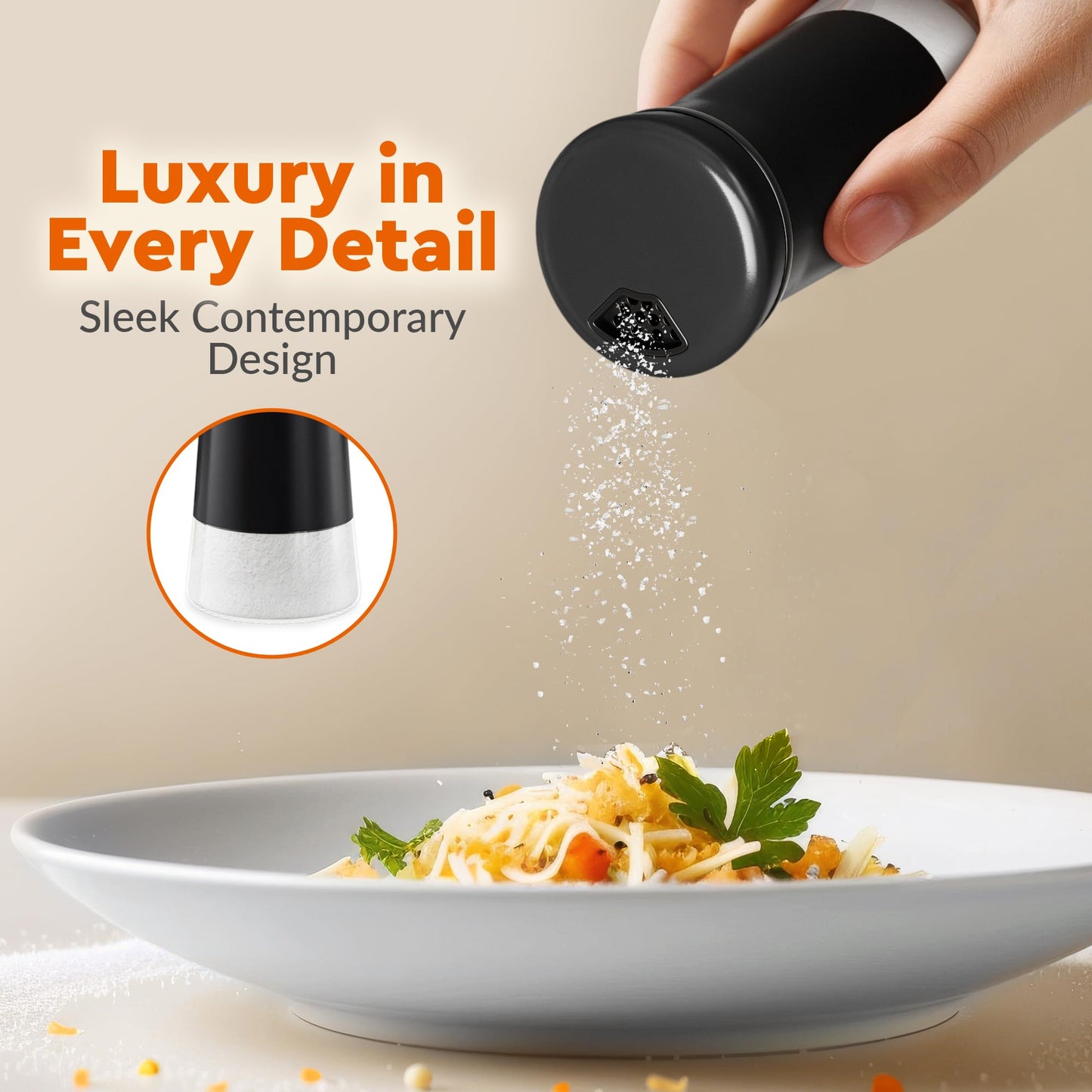HOME EC Original Salt and Pepper Shakers Set with Adjustable Pour Holes - Black Salt Shaker and Pepper Shaker - Farmhouse Spice dispenser for salts, Ground peppercorn and spices