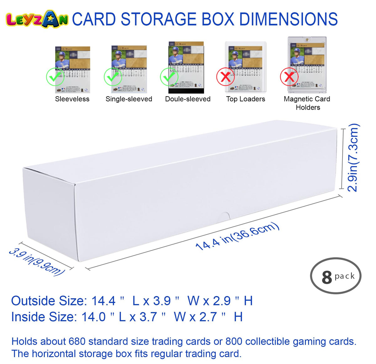 Leyzan Trading-Card Storage Box, 8-Pack • 1000 Count Corrugated Cardboard Storage Box with dividers & labels for TCG/Magic/Mtg storage and Collection, 14.4 INCH Horizontal
