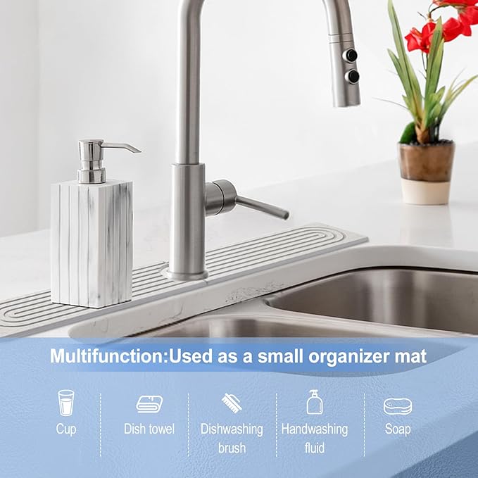 Stone Faucet Mat for Kitchen Sink- 23.6''x 3.9''Diatomite Fast-Drying Faucet Mat