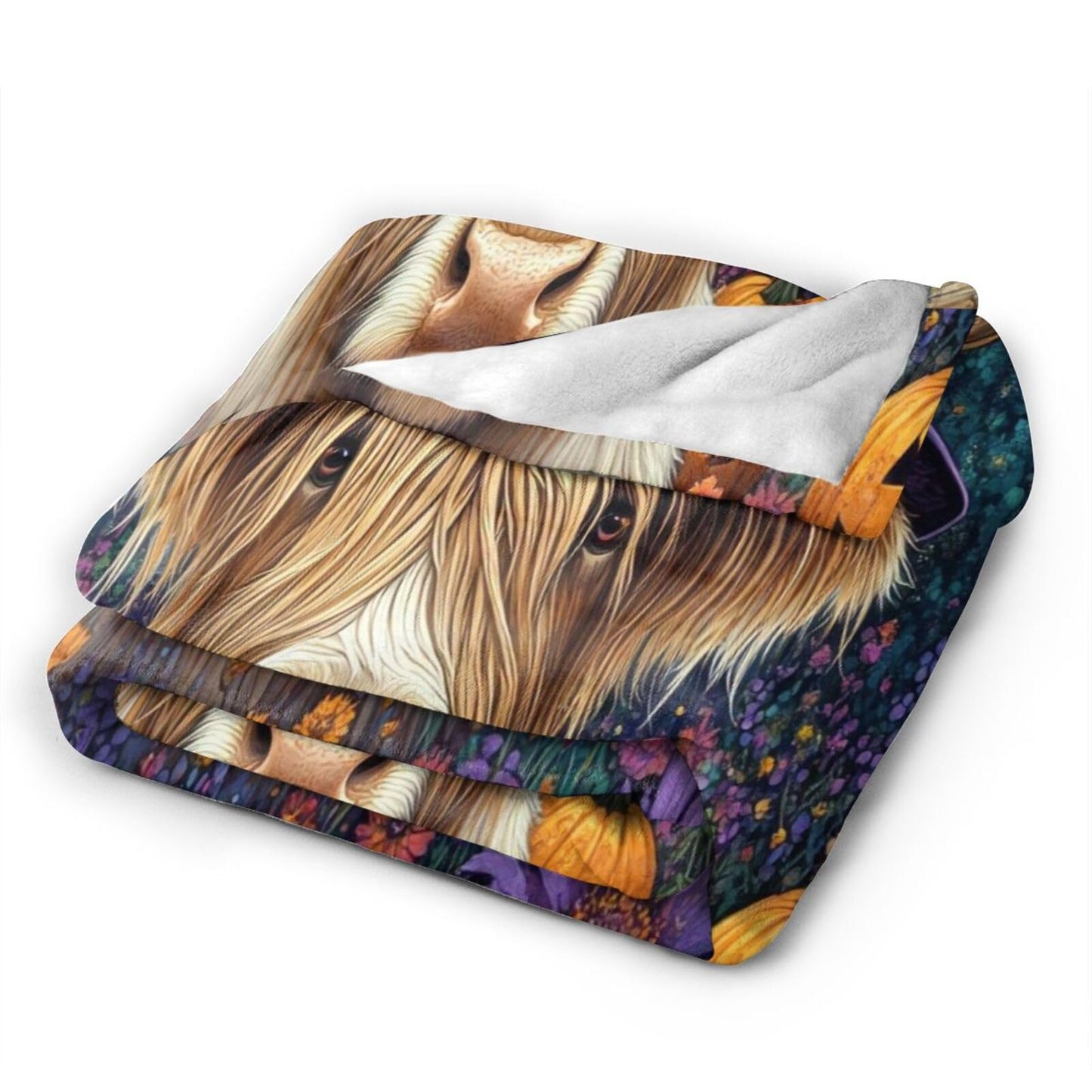 Tijuboni Halloween Highland Cow Pumpkin Throw Blanket for Girls Boys Women Men Kids Adults Soft Flannel Fleece Blanket for Couch Sofa Bed Home Decor 40"x50"